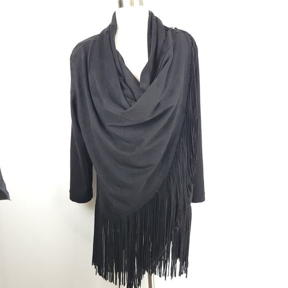 JOH Black Micro Suede Fringe Open Cardigan Wrap Poncho Size Small/Medium - Picture 1 of 10